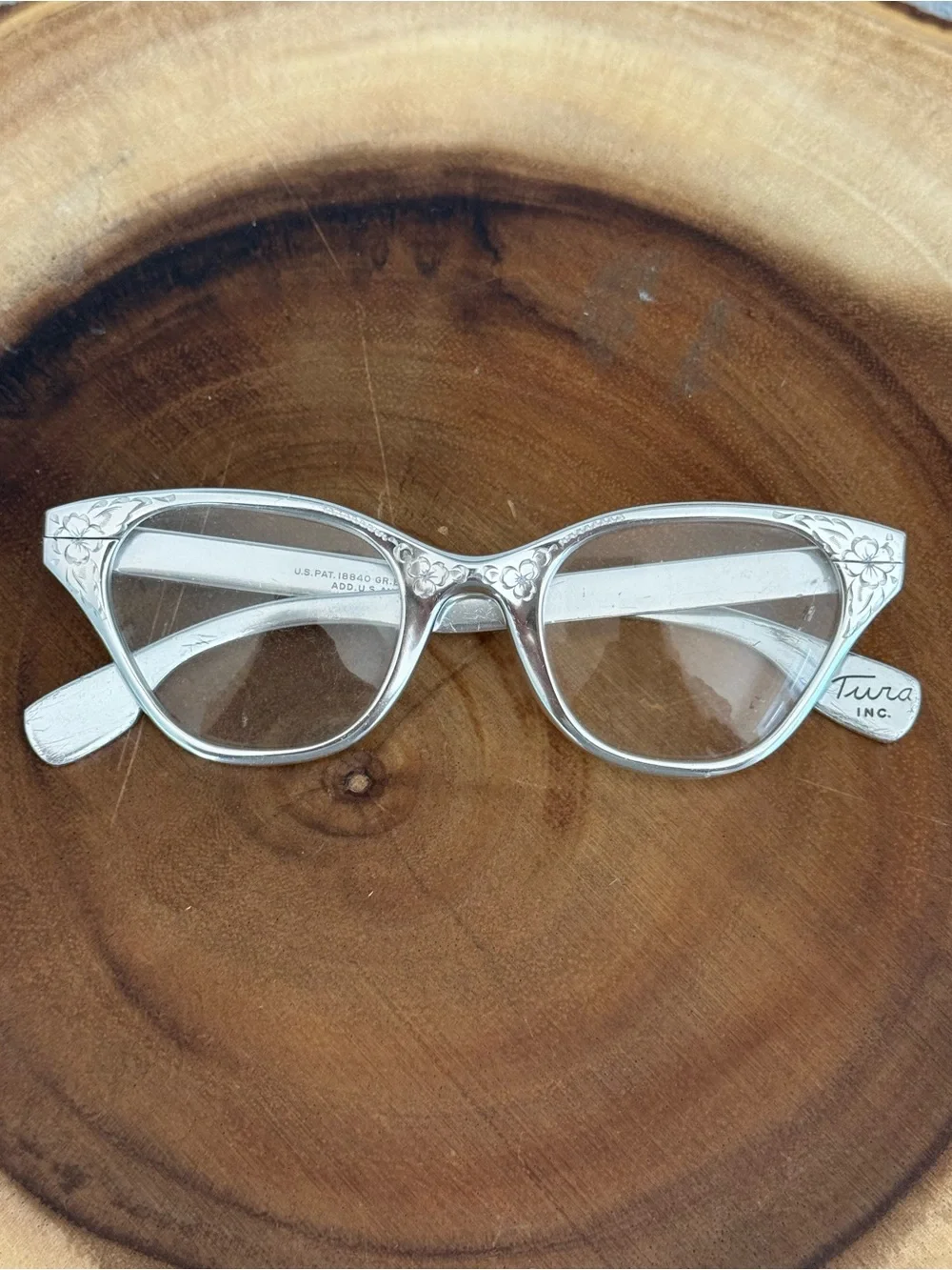TURA Japan RARE Vintage 50’s Cat Eye Silver Aluminum Eyeglasses Frames